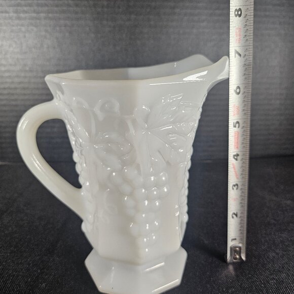 Anchor Hocking Grape Leaf Milk Glass Grape Leaf Pattern, Octagonal Pitcher - Picture 10 of 12